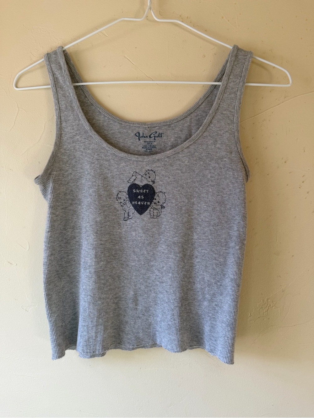 Brandy Melville Gray Ribbed Tank with Heart 'Sweet as Heaven' Graphic